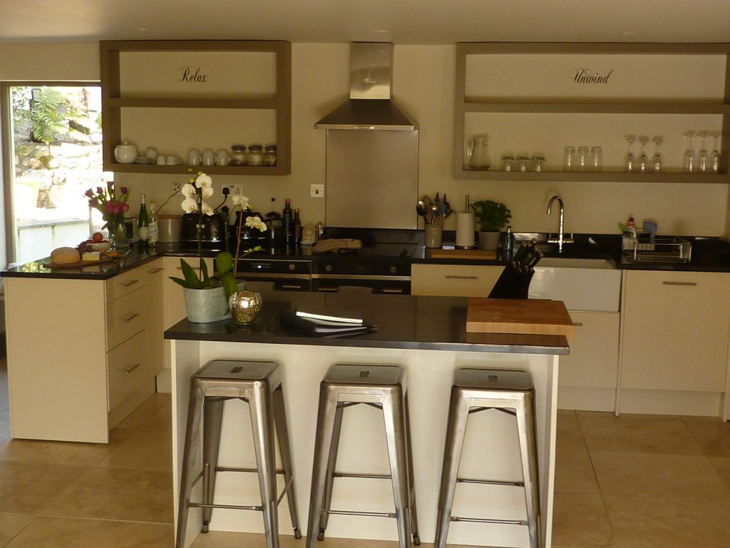 The Summer House - Kitchen, Island Unit with 3 stools in foreground