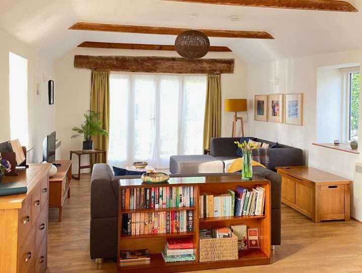Cornish Barn Near Coast | Large Patio doors in sitting room