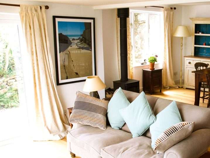 Sitting Room with Wood Burner | Carn Du Cottage Mousehole Cornwall