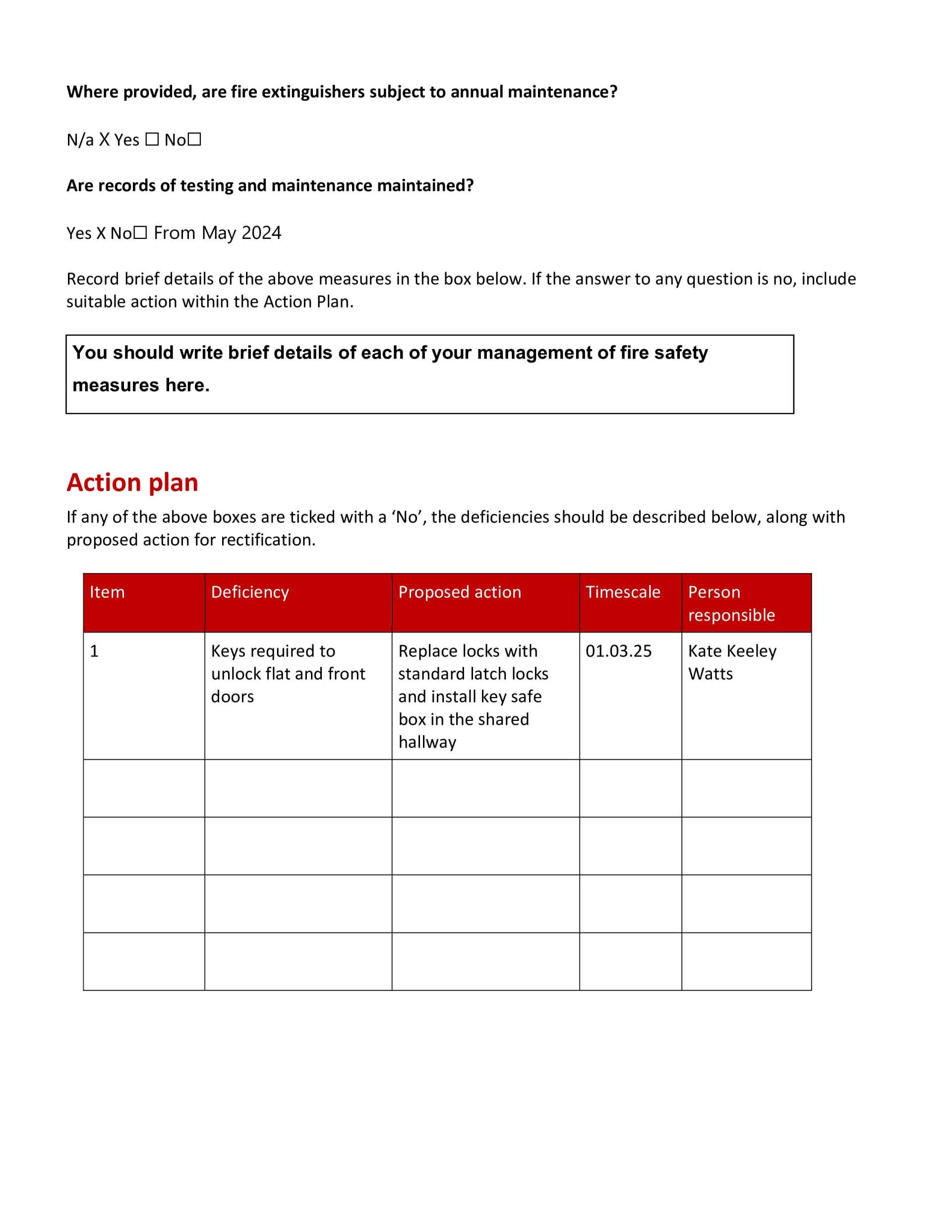  Windmills Fire Risk Assessment Pg 6 | Family Holiday Home by Sea