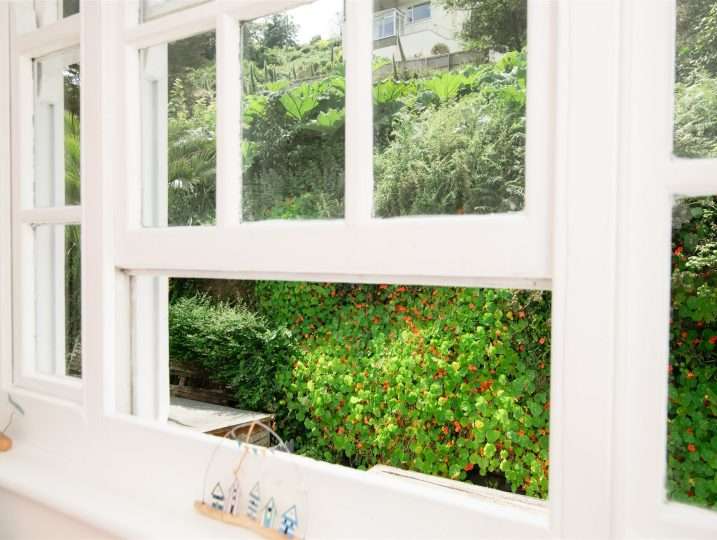 View to Garden from twin room | Patio Garden | Retreat in Mousehole sea views